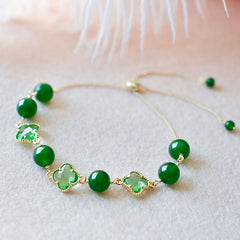 Green Chalcedony Four leaf Clover Bracelet