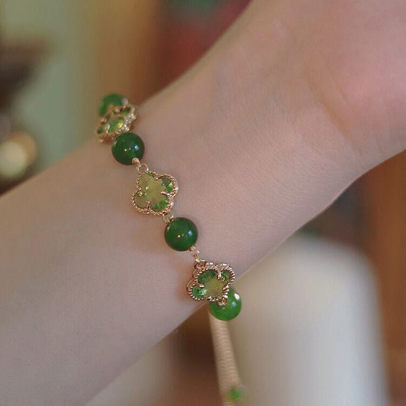 Green Chalcedony Four leaf Clover Bracelet