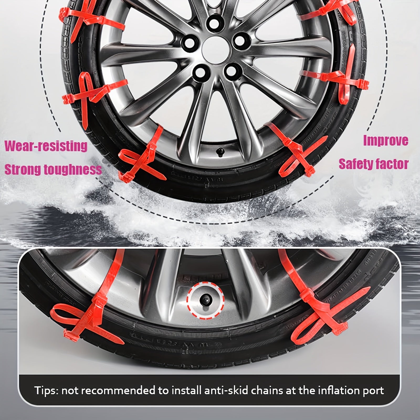 5pcs Reusable Car Snow Chains Universal Adjustable Emergency Portable Snow Tire