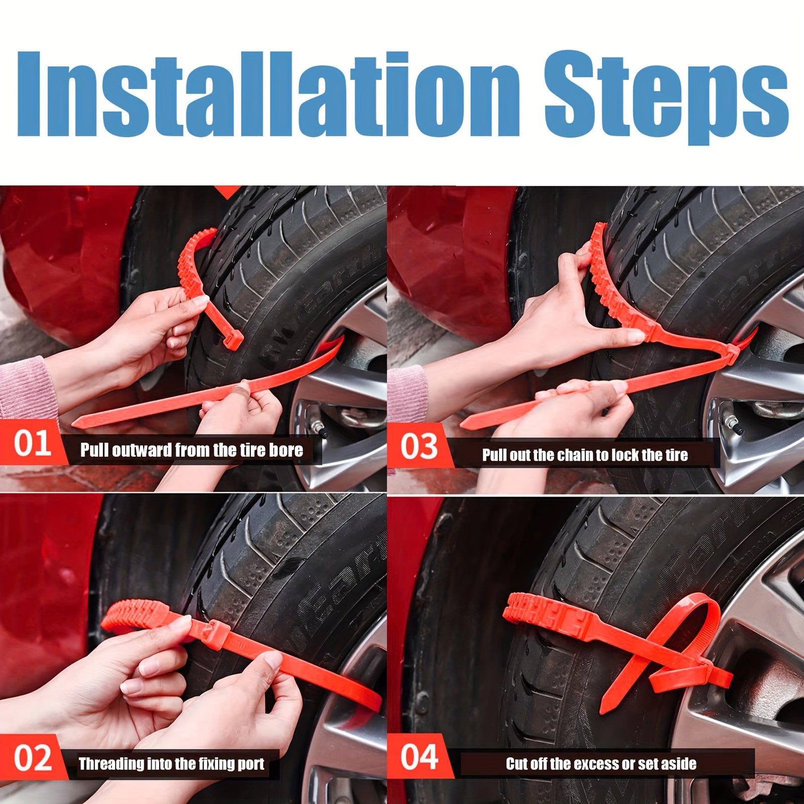 5pcs Reusable Car Snow Chains Universal Adjustable Emergency Portable Snow Tire