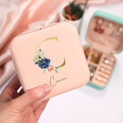 Custom Leather Travel Jewelry Box Mini Floral Personalized Gift For Her