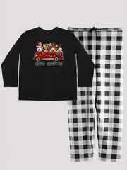 Christmas Lounge Set Gnomes & Truck Print Tee & Plaid Pants Pajamas