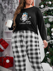 Christmas Loungewear Set Gnome Letter Print T-shirt Plaid