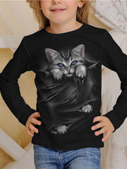 Cat Graphic Long Sleeve T shirt For Girls Spring Fall Gift