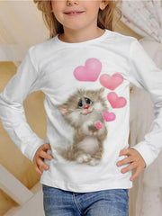 Cat Graphic Long Sleeve T shirt For Girls Spring Fall Gift