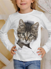 Cat Graphic Long Sleeve T shirt For Girls Spring Fall Gift