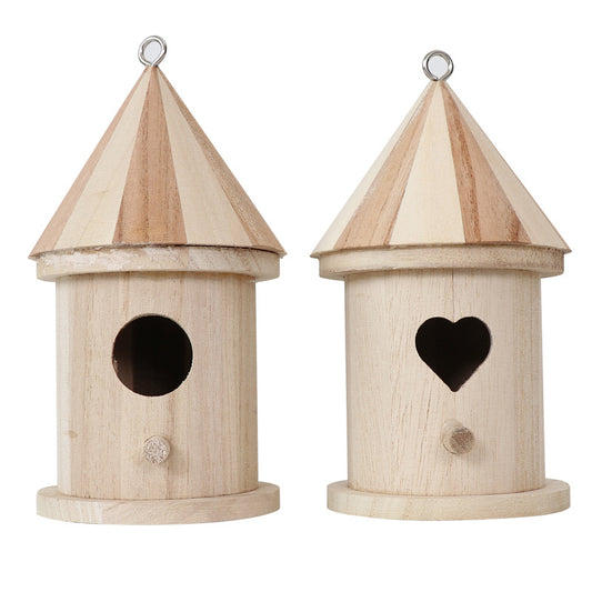 2pcs Wooden Bird Nests Hanging Bird House Outdoor Garden Decoration