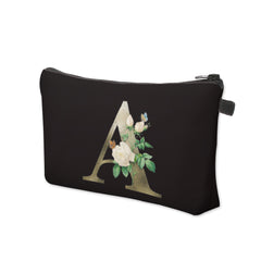3D Floral Letter Pattern Cosmetic Bag Travel Toiletry Bag for Women