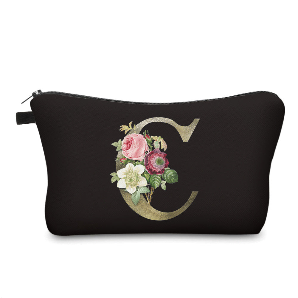 3D Floral Letter Pattern Cosmetic Bag Travel Toiletry Bag for Women