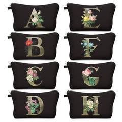 3D Floral Letter Pattern Cosmetic Bag Travel Toiletry Bag for Women