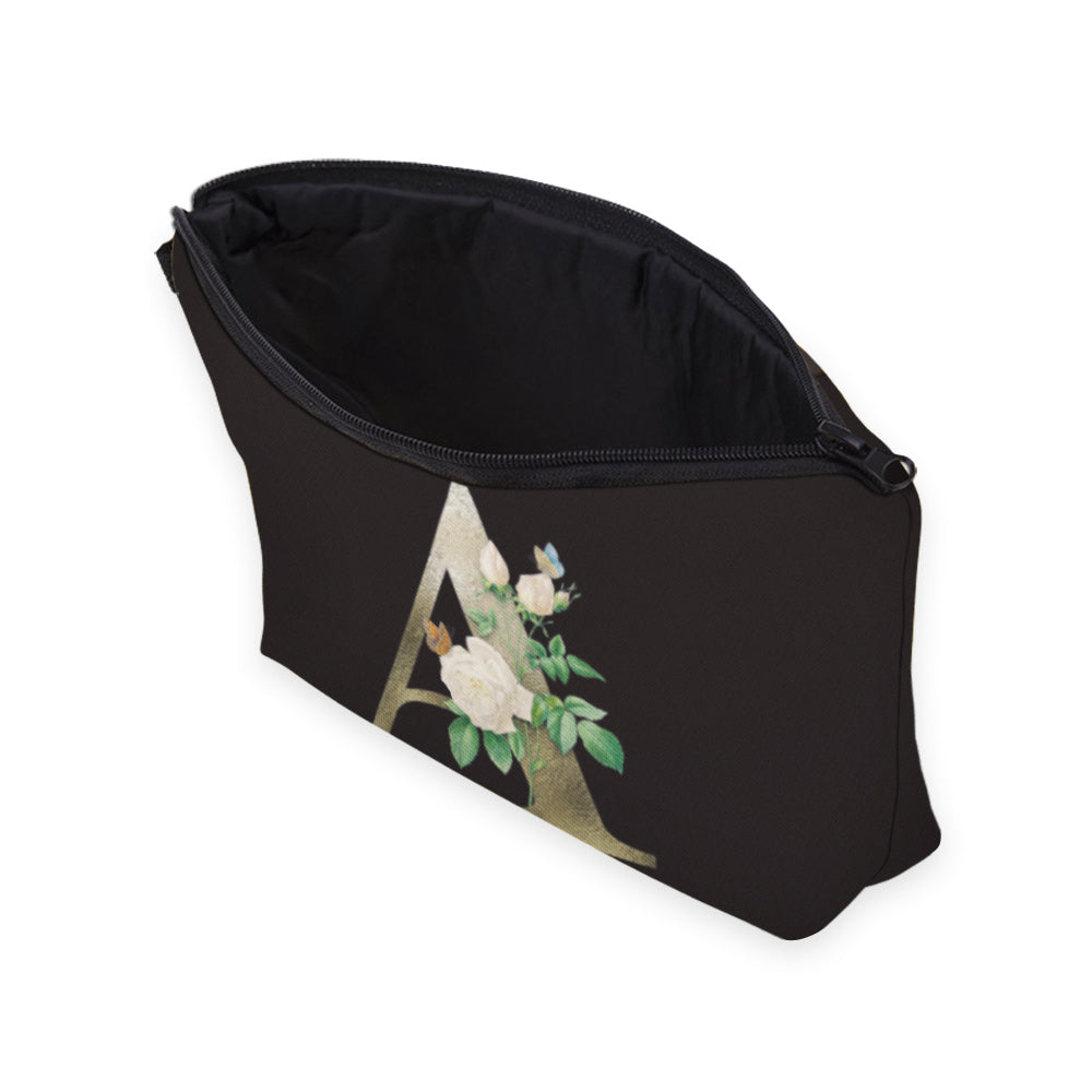 3D Floral Letter Pattern Cosmetic Bag Travel Toiletry Bag for Women