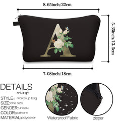3D Floral Letter Pattern Cosmetic Bag Travel Toiletry Bag for Women