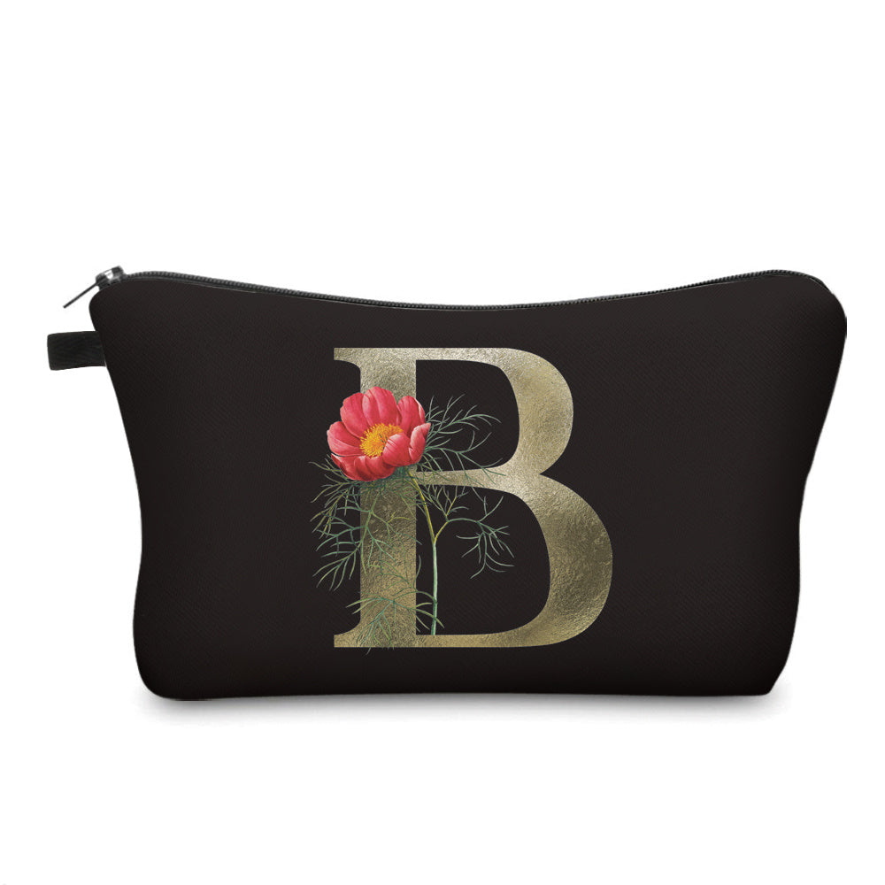 3D Floral Letter Pattern Cosmetic Bag Travel Toiletry Bag for Women