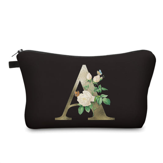 3D Floral Letter Pattern Cosmetic Bag Travel Toiletry Bag for Women