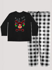 Plus Size Elk & Snowflake Print Tee & Plaid Pants Pajamas Set