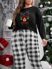 Plus Size Elk & Snowflake Print Tee & Plaid Pants Pajamas Set