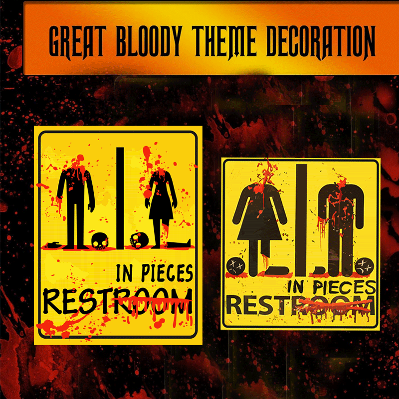 2pcs Halloween Bloody Toilet Sign Stickers - Horror Themed Party Decoration