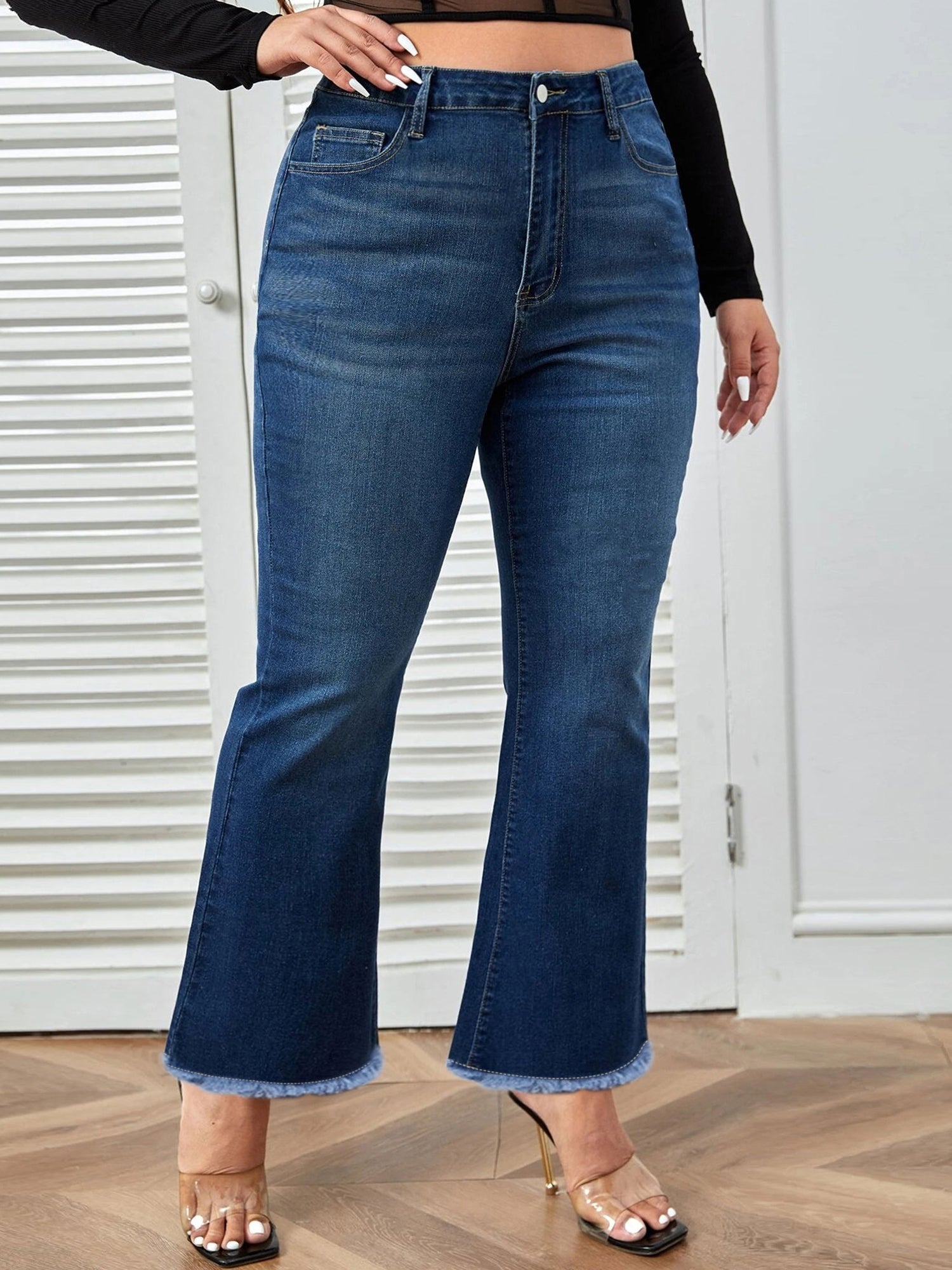 High Rise Button Fly Flare Leg Jeans