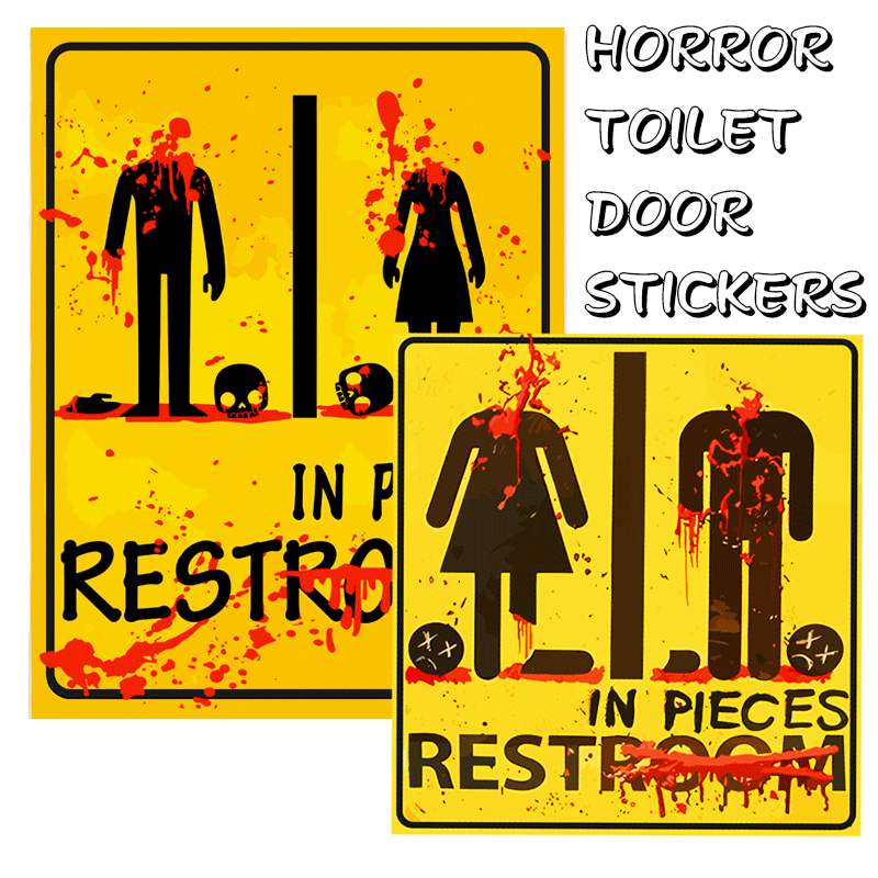 2pcs Halloween Bloody Toilet Sign Stickers - Horror Themed Party Decoration