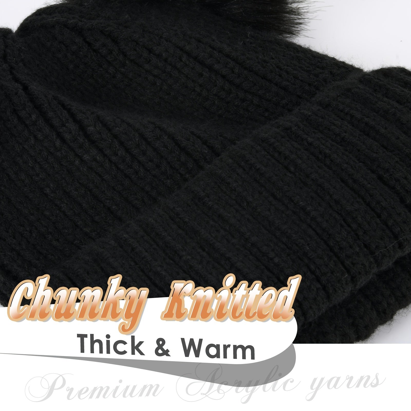 Velvet Bear Beanie With Pom - Women's Warm Knit Hat