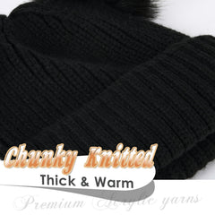 Velvet Bear Beanie With Pom - Women's Warm Knit Hat