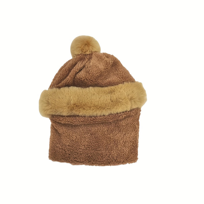 Winter Warm Beanie With Pom Plush Neck Gaiter Mask Windproof Ski Hat