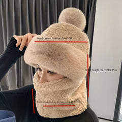 Winter Warm Beanie With Pom Plush Neck Gaiter Mask Windproof Ski Hat