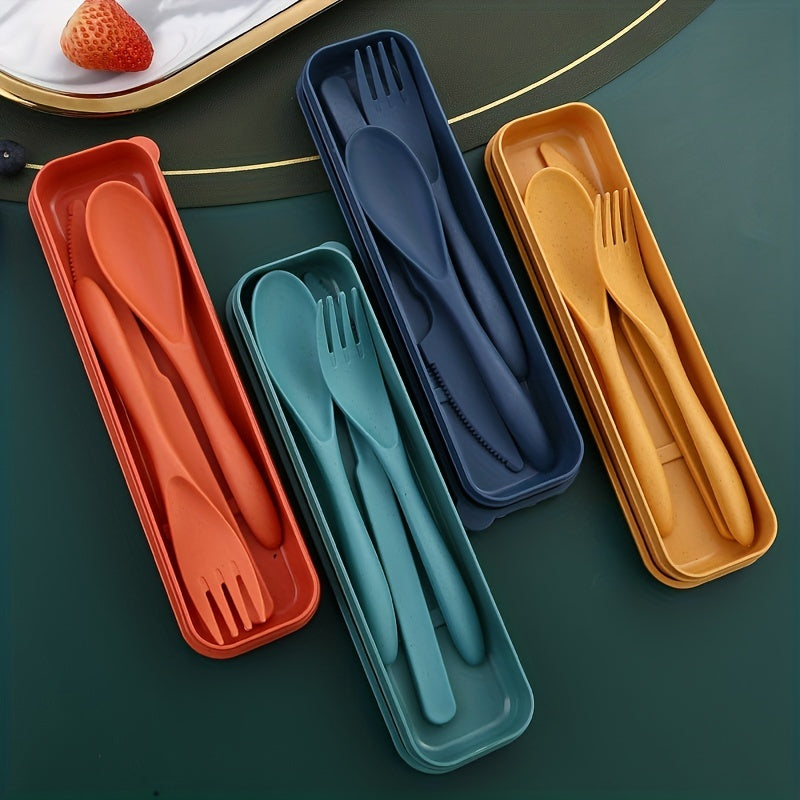 3-In-1 Camping Utensil Set with Case - Reusable Travel Utensils