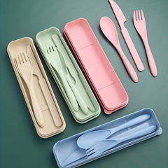 3-In-1 Camping Utensil Set with Case - Reusable Travel Utensils