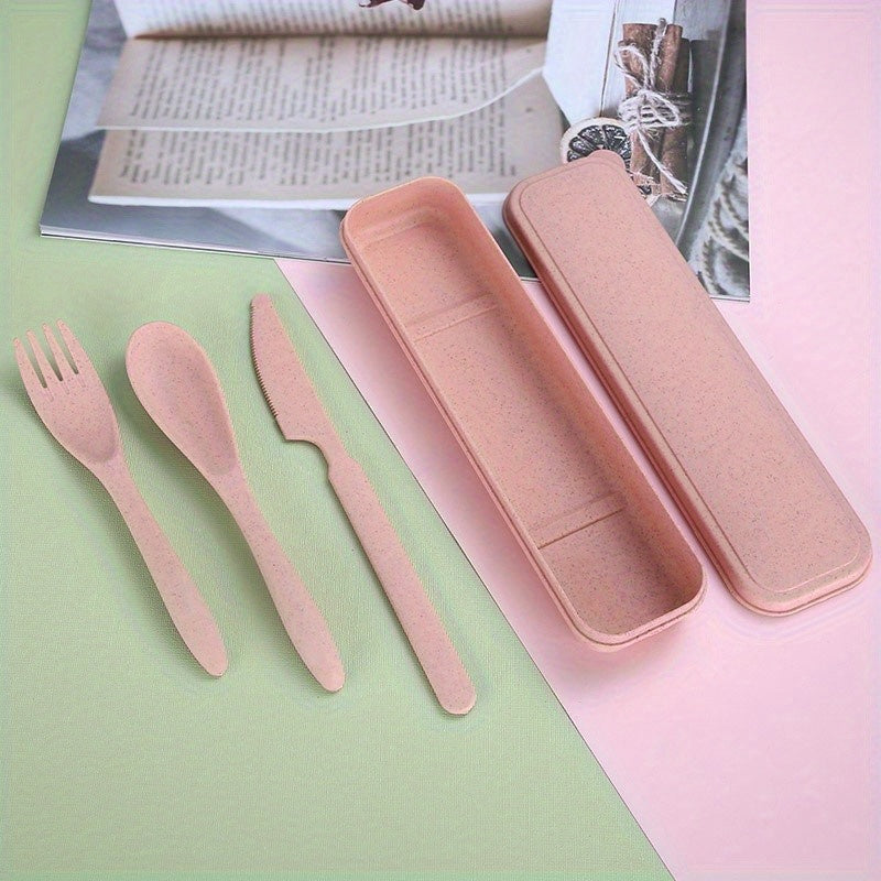 3-In-1 Camping Utensil Set with Case - Reusable Travel Utensils