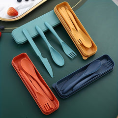 3-In-1 Camping Utensil Set with Case - Reusable Travel Utensils