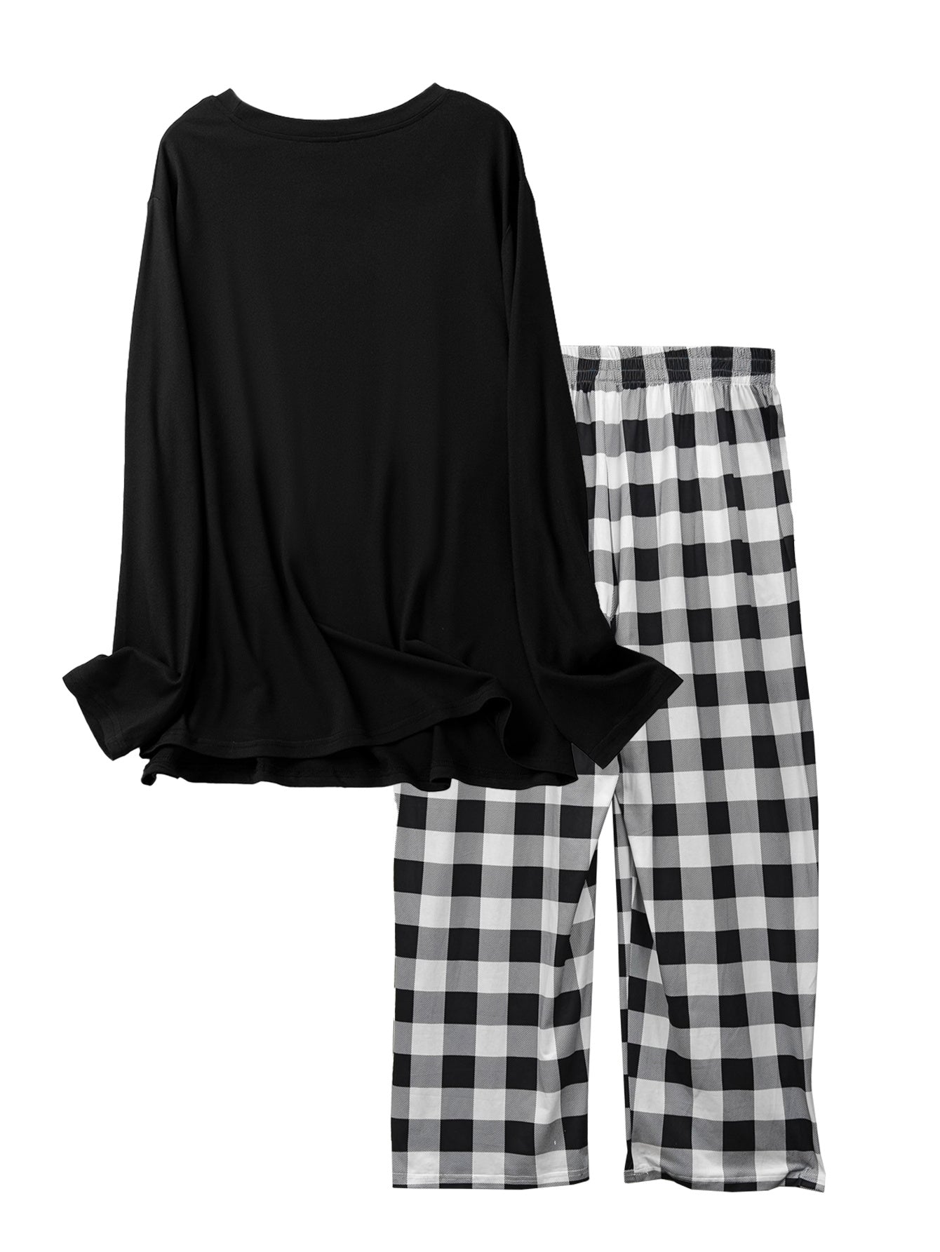 Gesture Print Pajama Set Long Sleeve Crew Neck Top & Elastic Waistband Pants