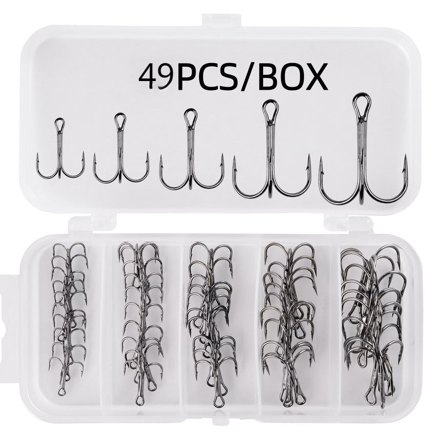 49pcs High Carbon Steel Treble Fishing Hooks Set With Box