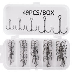 49pcs High Carbon Steel Treble Fishing Hooks Set With Box