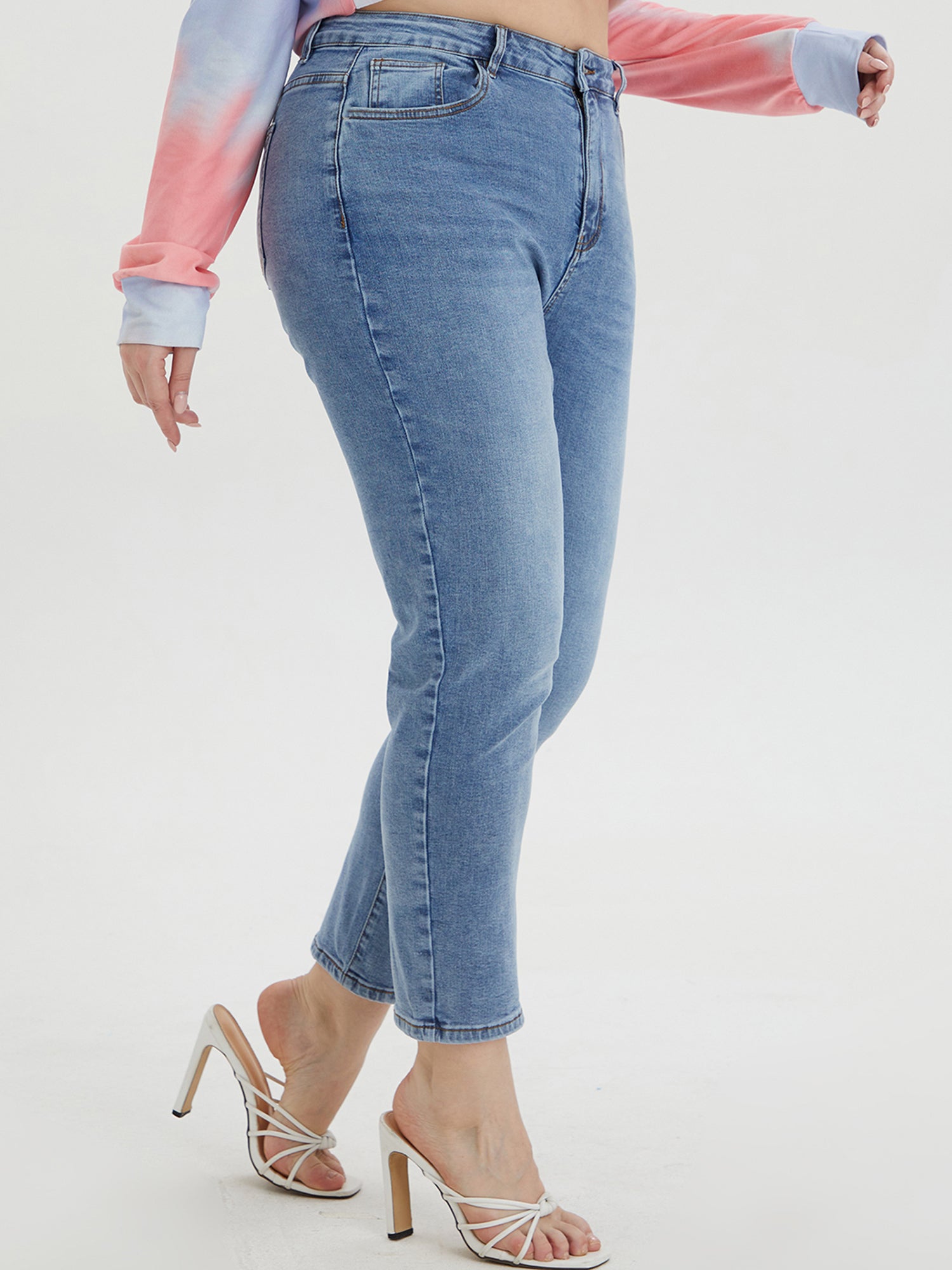 Women's Plus Washed Button Fly High Rise Stretch Jeans