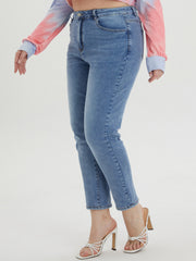 Women's Plus Washed Button Fly High Rise Stretch Jeans