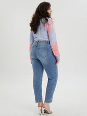 Women's Plus Washed Button Fly High Rise Stretch Jeans