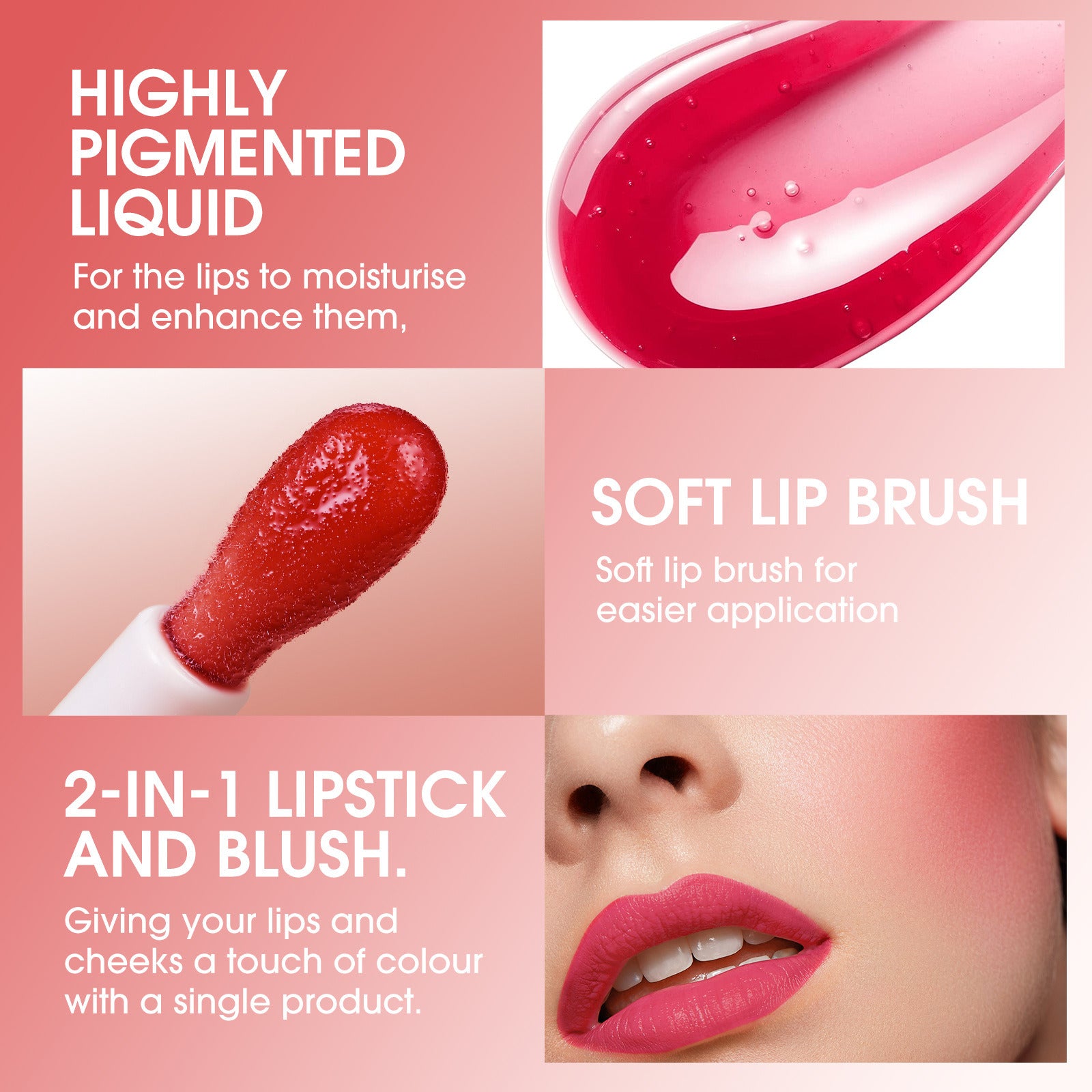4-in-1 Lipstick Cheek Rouge: Velvet Texture, Long Lasting & Waterproof
