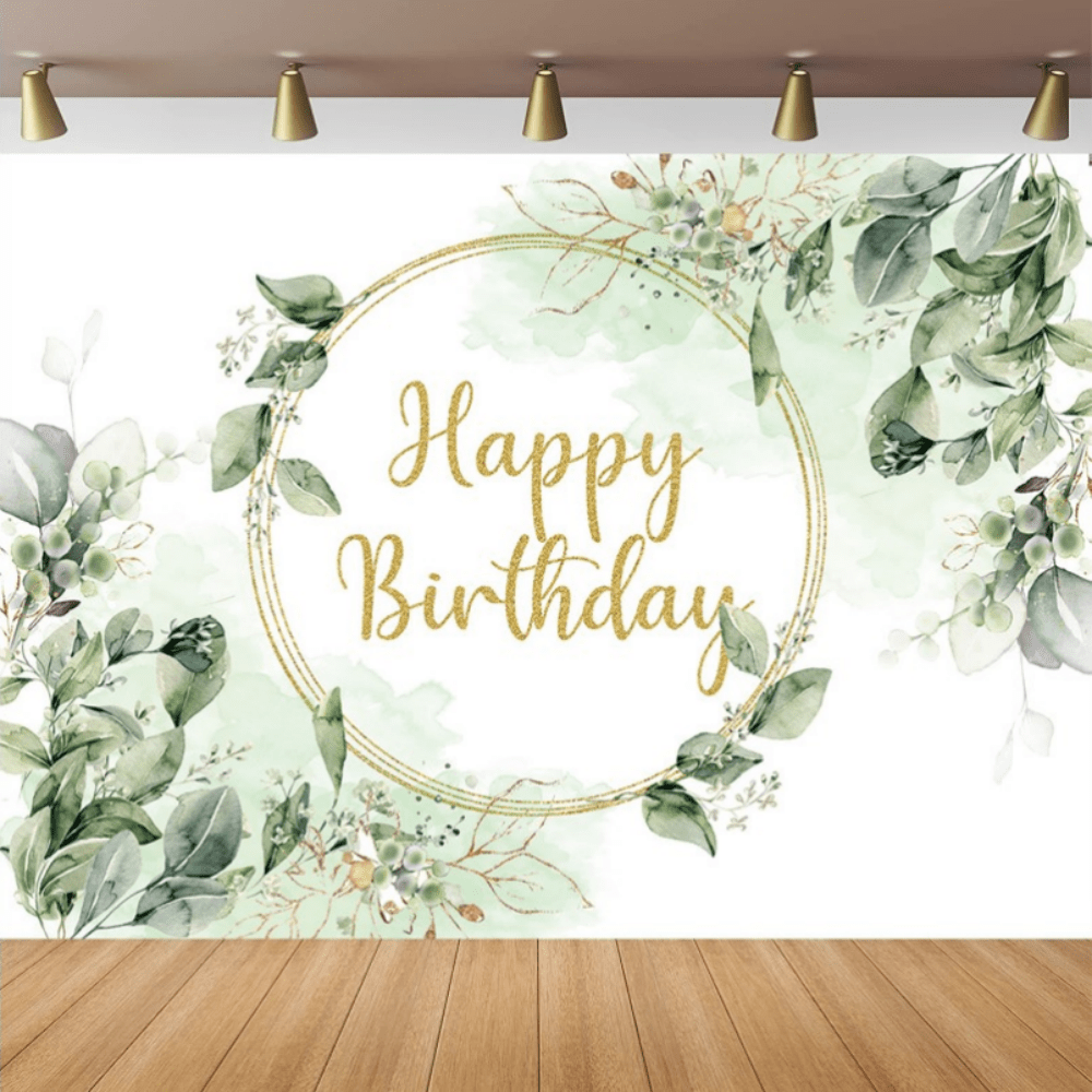 Neutral Greenery Birthday Backdrop Succulent Eucalyptus Leaves