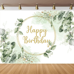 Neutral Greenery Birthday Backdrop Succulent Eucalyptus Leaves