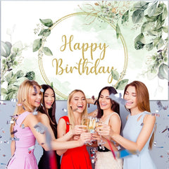 Neutral Greenery Birthday Backdrop Succulent Eucalyptus Leaves