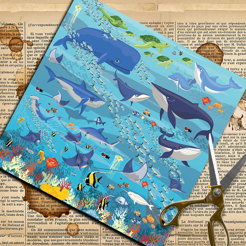 20pcs Large Size Marine Organism Material Paper Retro Journal For Background DIY