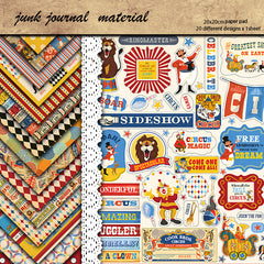 20pcs Circus Material Paper Retro Journal for DIY Gift Arts Crafts