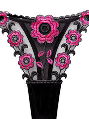 5pcs Floral Embroidery Thongs Mesh Panties Women's Lingerie