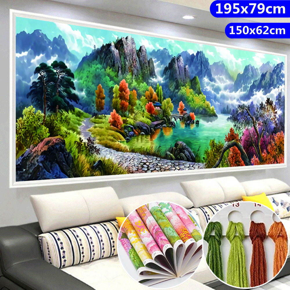 Mountain River Landscape Cross Stitch Kit Home Decor