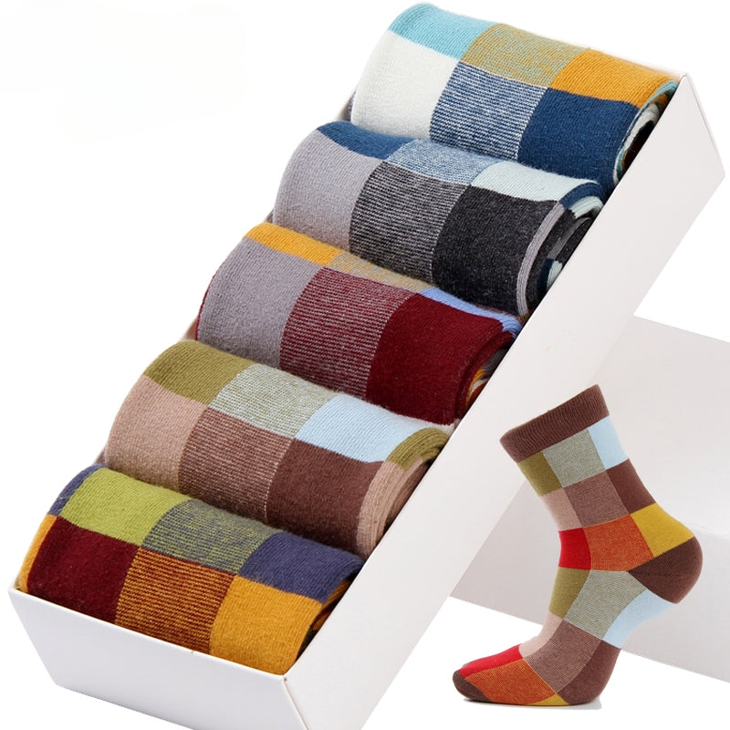 5 Pairs Men's Cotton Plaid Quarter Socks