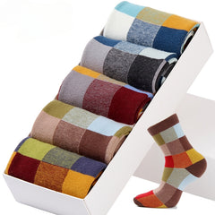 5 Pairs Men's Cotton Plaid Quarter Socks