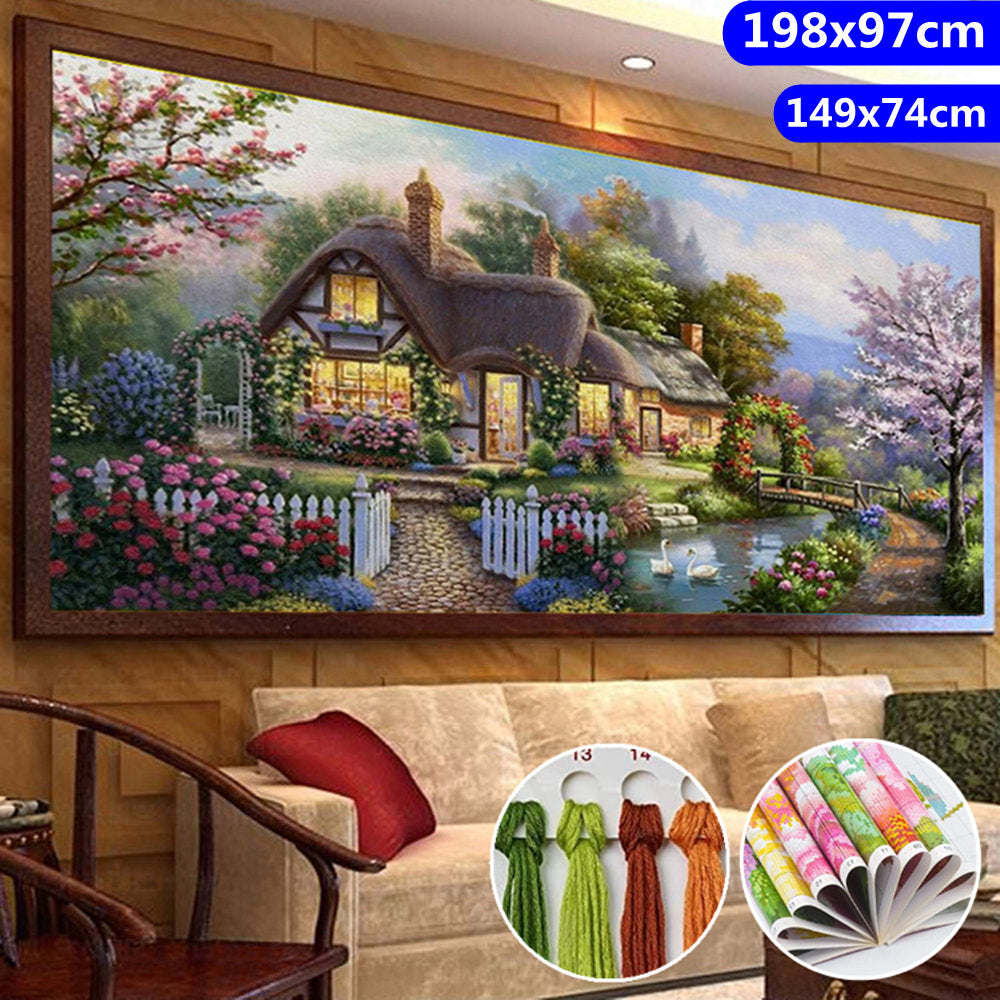 DIY Landscape Painting Cross Stitch Kit - Garden Hut Dream Home