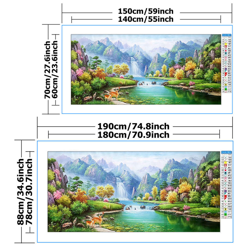 Green Mountain River Landscape Deer Cross Stitch Kit 11CT
