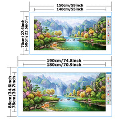 Green Mountain River Landscape Deer Cross Stitch Kit 11CT